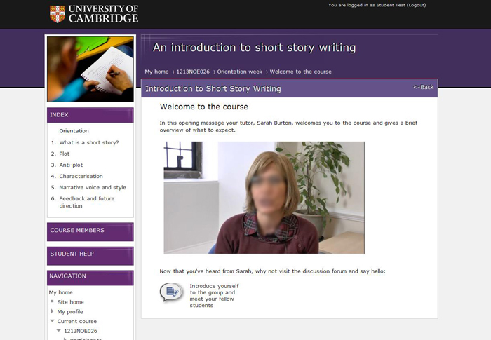 Cambridge course page with introductory tutor video