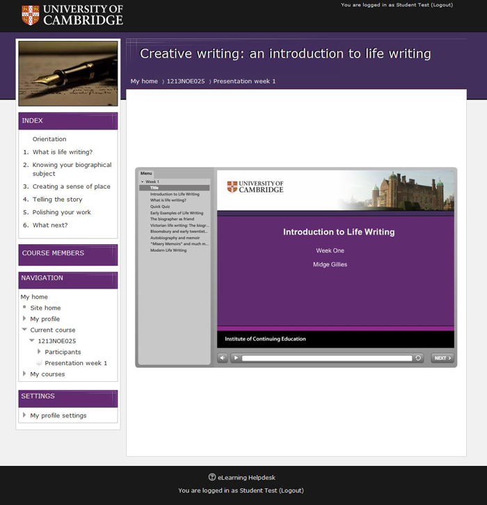 Embedded SCORM presentation